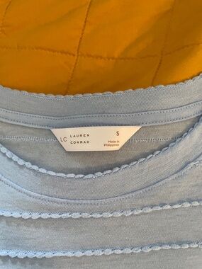 LC Lauren Conrad Pale Blue Scallop-Trim Knit Tee